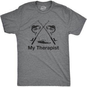 Mens My Therapist Fishing T Shirt Funny Angler Fishing Pole Graphic Novelty Tee(Dark Heather Grey)