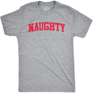 Mens Naughty T Shirt Funny Mischievous Xmas Spirit Lovers Tee for Guys(Light Heather Grey – Naughty)