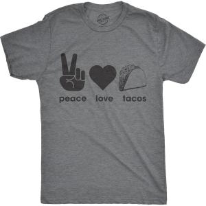 Mens Peace Love Tacos T Shirt Funny Graphic Tee Sarcastic Top for Guys Crazy(Light Heather Grey)