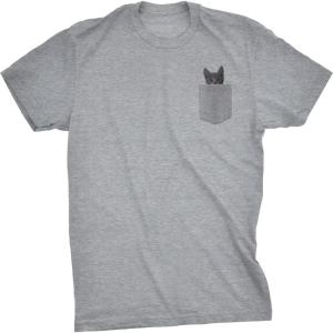 Mens Pocket Cat T Shirt Funny Printed Peeking Pet Kitten Animal Tee for Guys(Light Heather Grey)