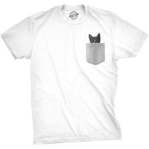 Mens Pocket Cat T Shirt Funny Printed Peeking Pet Kitten Animal Tee for Guys(White)