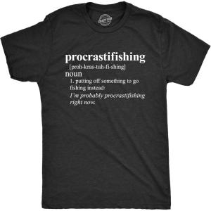 Mens Procrastifishing T Shirt Funny Fishing Gift for Dad Grandpa Fisherman Fish(Heather Black)