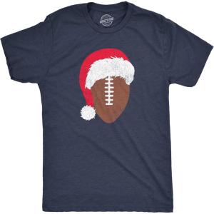 Mens Santa Football T Shirt Funny Xmas Lovers Foot Ball Season Tee for Guys(Heather Navy – Santa Football)