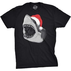 Mens Santa Jaws T Shirt Cool Shark Funny Graphic Adult Humor(Heather Black – Santa Jaws)