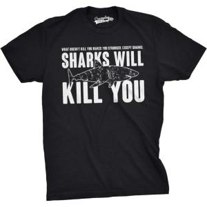 Mens Sharks Will Kill You Funny T Shirt Sarcasm Novelty Offensive Tee for Guys(Heather Black)