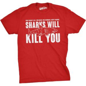 Mens Sharks Will Kill You Funny T Shirt Sarcasm Novelty Offensive Tee for Guys(Heather Red)