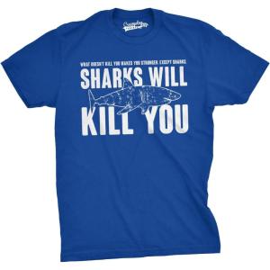 Mens Sharks Will Kill You Funny T Shirt Sarcasm Novelty Offensive Tee for Guys(Heather Royal)