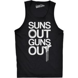 Mens Suns Out Guns Out Tank Funny Workout Tanks Hilarious Gym Shirt(Black)