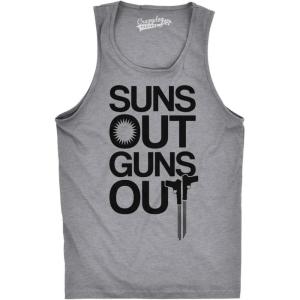 Mens Suns Out Guns Out Tank Funny Workout Tanks Hilarious Gym Shirt(Light Heather Grey)