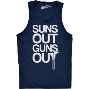 Mens Suns Out Guns Out Tank Funny Workout Tanks Hilarious Gym Shirt(Navy)