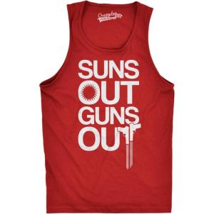 Mens Suns Out Guns Out Tank Funny Workout Tanks Hilarious Gym Shirt(Red)