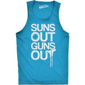 Mens Suns Out Guns Out Tank Funny Workout Tanks Hilarious Gym Shirt(Turquoise)