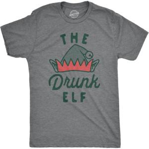 Mens The Drunk Elf T Shirt Funny Xmas Partying Drunken Elves Joke Tee for Guys(Dark Heather Grey – Drunkelf)