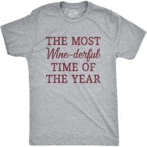 Mens The Most Winederful Time of The Year T Shirt Funny Xmas Holiday Wine Drinking Lovers Tee for Guys(Light Heather Grey – Winederful)
