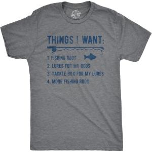 Mens Things I Want List Fishing T Shirt Funny Fisherman Checklist Joke Tee for Guys(Dark Heather Grey – Things)