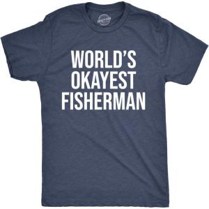 Mens Worlds Okayest Fisherman T Shirt Funny Fathers Day Fishing Tee(Heather Navy)