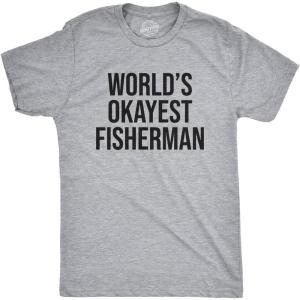 Mens Worlds Okayest Fisherman T Shirt Funny Fathers Day Fishing Tee(Light Heather Grey)