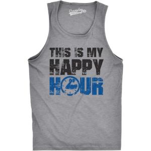 This is My Happy Hour Tank Top Funny Fitness Workout Drinking Sleeveless Tee(Light Heather Grey)