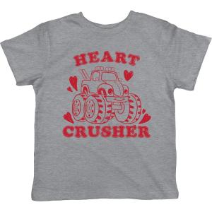 Toddler Heart Crusher T Shirt Funny Valentine’s Day Pick Up Truck T Shirt(Light Heather Grey)