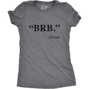 Womens BRB Jesus T Shirt Funny Easter Christian Religious Church Text Faith Tee(Dark Heather Grey)