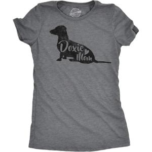 Womens Dog Mom and Cat Mom Funny T Shirts Cute Pet Tees for Women with Cats or Dogs(Dark Heather Grey – Doxie Mom)