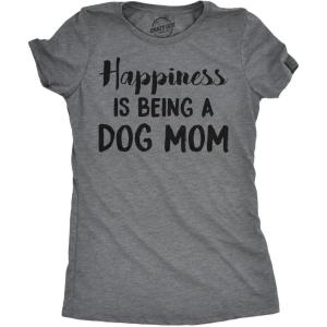 Womens Dog Mom and Cat Mom Funny T Shirts Cute Pet Tees for Women with Cats or Dogs(Dark Heather Grey – Happiness Dog Mom)