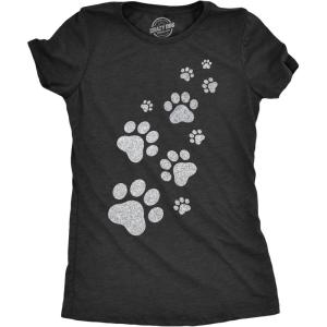 Womens Dog Mom and Cat Mom Funny T Shirts Cute Pet Tees for Women with Cats or Dogs(Heather Black – Glitter Cat Paw)