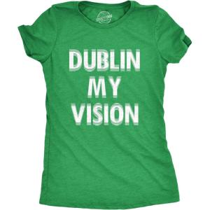 Womens Dublin My Vision Shirt – Funny Irish St Patricks Day Drinking Tee – Vintage Style Lucky Clover Graphic(Heather Green – Dublin)