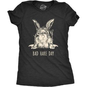 Womens Easter Bunny T Shirts Funny Easter Shirts for Women Cute Bunny Tees(Heather Black – Bad Hare Day)