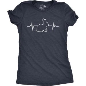 Womens Easter Bunny T Shirts Funny Easter Shirts for Women Cute Bunny Tees(Heather Navy – Rabbit Heartbeat)