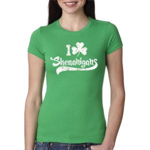 Womens I Clover Shenanigans T Shirt Funny Irish Clover St Saint Patricks Day Tee(Green)