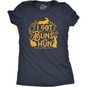 Womens I Got Buns Hun T Shirt Funny Cute Easter Bunny Rabbit Joke Tee for Ladies(Heather Navy – Buns)