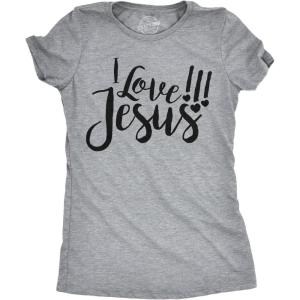 Womens I Love Jesus T Shirt Cute Religious Easter Christian Faith Pray Tee(Light Heather Grey)