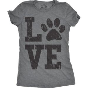 Womens Love Paw T Shirt for Dog Mom Pet Lover Cool Funny Graphic Tee(Dark Heather Grey)