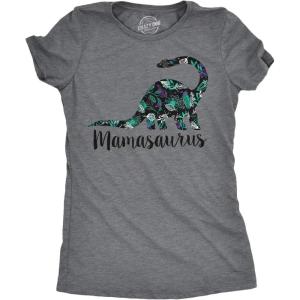 Womens Mamasaurus Brontosaurus and Mamasaurus Rex Dinosaur Mom T Shirts Funny Cool Graphic Tee for Mothers Day(Dark Heather Grey – Mamasaurus)