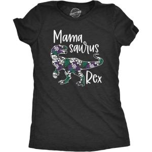 Womens Mamasaurus Brontosaurus and Mamasaurus Rex Dinosaur Mom T Shirts Funny Cool Graphic Tee for Mothers Day(Heather Black – Mamasaurus Rex)