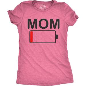 Womens Mom Battery Low Funny Sarcastic Graphic Tired Parenting Mother T Shirt(Heather Pink)