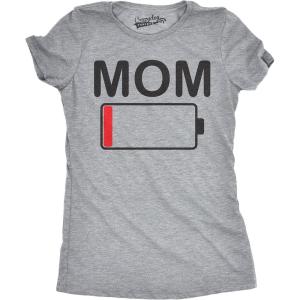 Womens Mom Battery Low Funny Sarcastic Graphic Tired Parenting Mother T Shirt(Light Heather Grey)