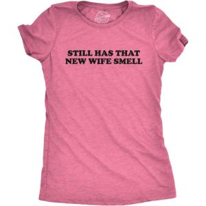 Womens New Wife Smell Tshirt Funny Valentines Day Anniversary Wedding Honeymoon Tee (Pink) – L