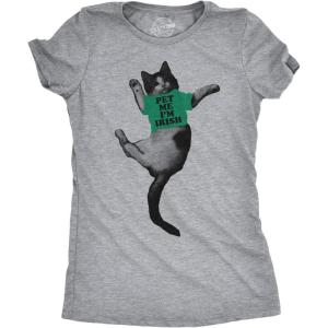 Womens Pet Me Im Irish Funny Kitten St. Patrick’s Day Crazy Cat Lover T Shirt(Light Heather Grey)