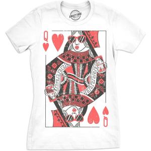 Womens Queen of Hearts T Shirt Funny Vintage Graphic Cool Cute Tee for Ladies(White)