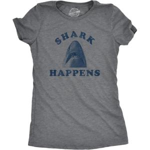 Womens Shark Happens T Shirt Funny Vacation Great White Shit Happens Funny Saying Tee