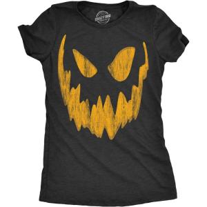 Womens Spooky and Funny Pumpkin Face Tees Halloween Jack O Lantern Tees for Womens(Heather Black – Bob)