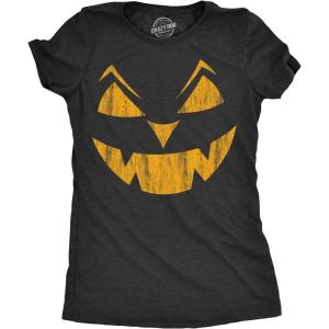 Womens Spooky and Funny Pumpkin Face Tees Halloween Jack O Lantern Tees for Womens(Heather Black – Earl)