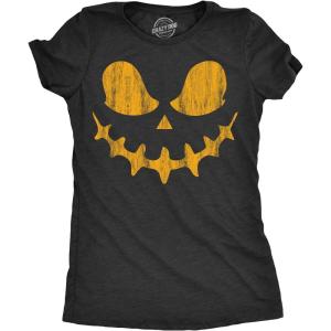 Womens Spooky and Funny Pumpkin Face Tees Halloween Jack O Lantern Tees for Womens(Heather Black – Skeletal)