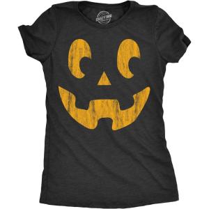 Womens Spooky and Funny Pumpkin Face Tees Halloween Jack O Lantern Tees for Womens(Heather Black – Steve)