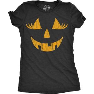 Womens Spooky and Funny Pumpkin Face Tees Halloween Jack O Lantern Tees for Womens(Heather Black – Wendy)
