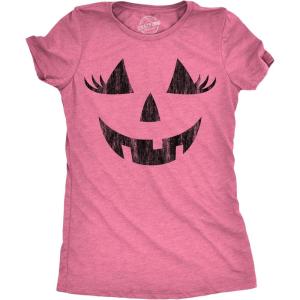 Womens Spooky and Funny Pumpkin Face Tees Halloween Jack O Lantern Tees for Womens(Heather Pink – Wendy)