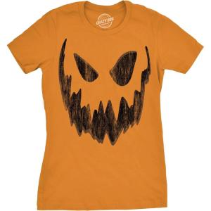 Womens Spooky and Funny Pumpkin Face Tees Halloween Jack O Lantern Tees for Womens(Orange – Bob)