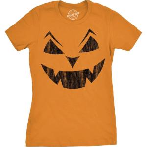 Womens Spooky and Funny Pumpkin Face Tees Halloween Jack O Lantern Tees for Womens(Orange – Earl)